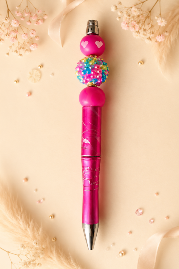Kugelschreiber mit Ersatzmiene- pink Glitzerperle