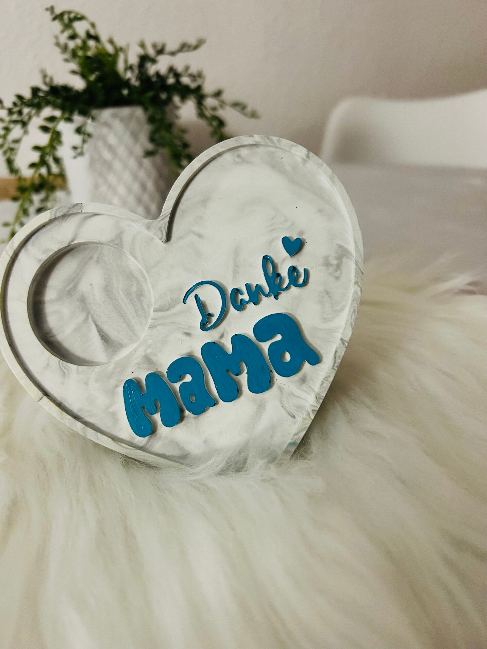 Teelichthalter - „Danke Mama“ Blau grau