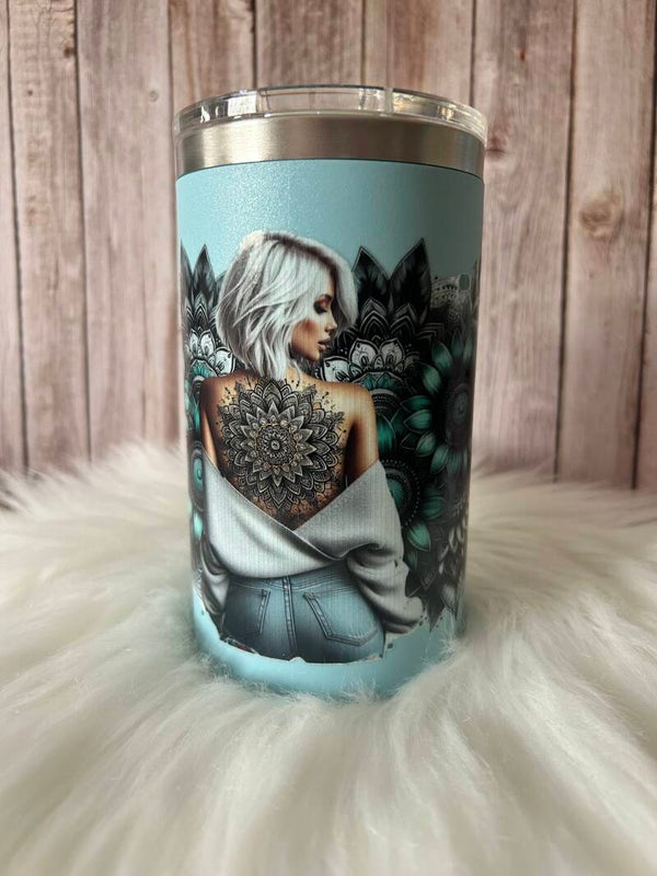 Thermobecher blau Tattoo Girl mit Griff