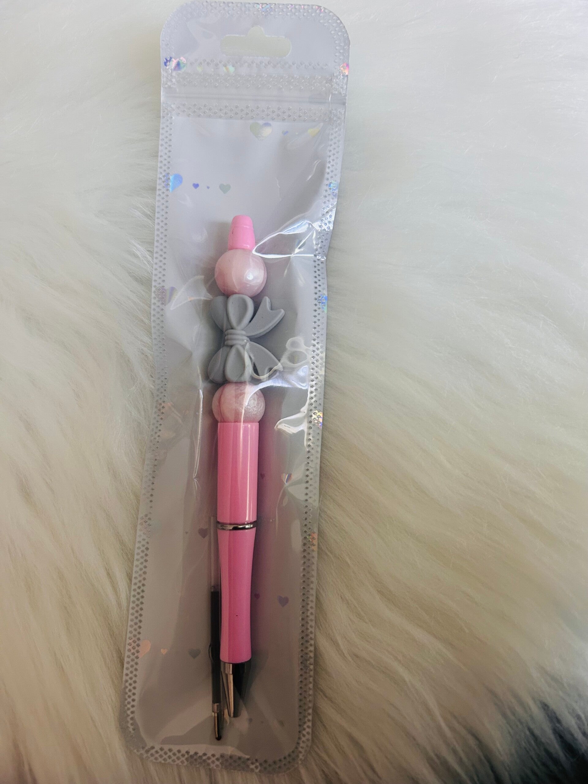 Kugelschreiber mit Ersatzmiene- rosa graue Schleife