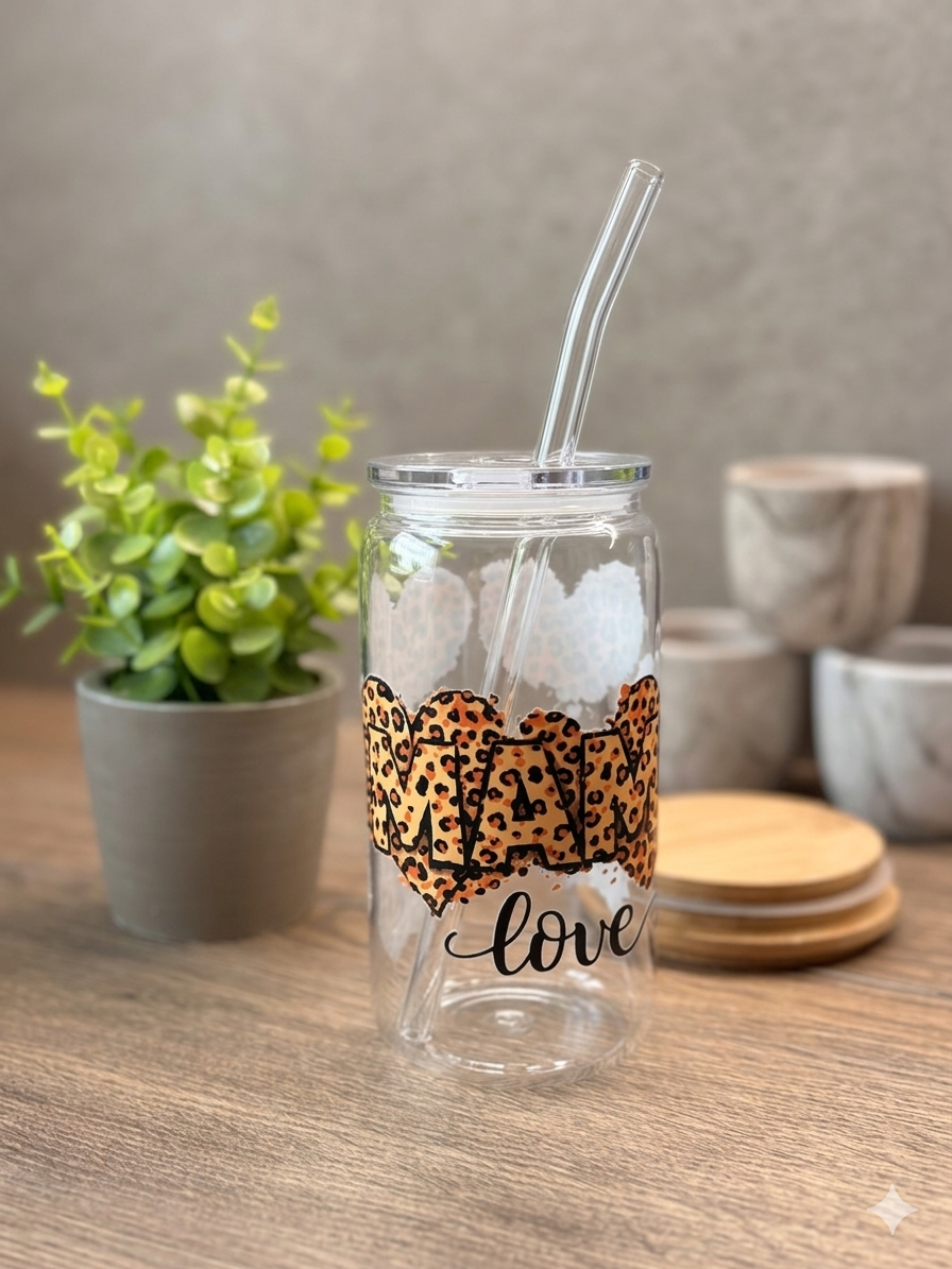 Kunststoff Trinkbecher mit Strohhalm- Mama Love Leo