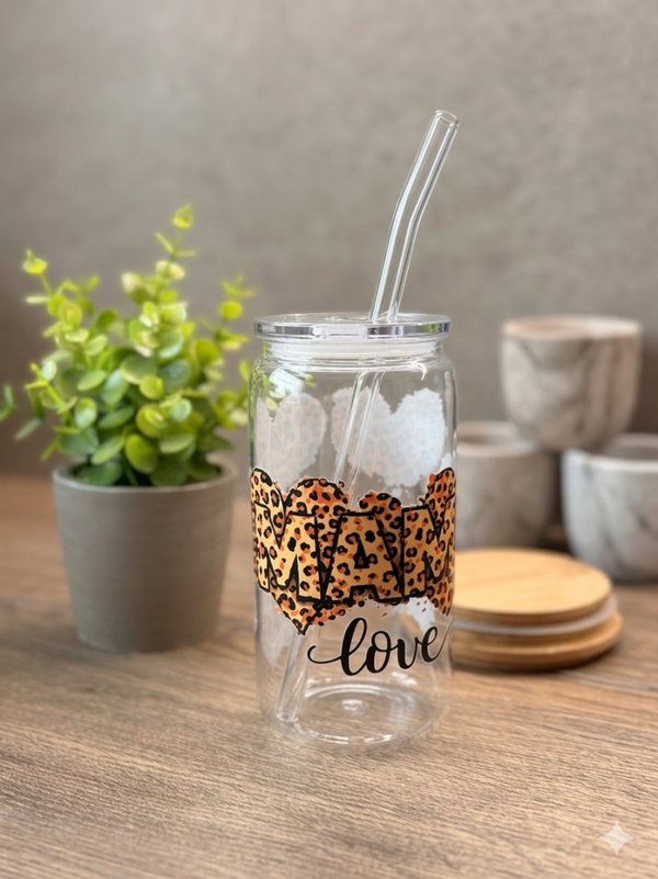 Kunststoff Trinkbecher mit Strohhalm- Mama Love Leo