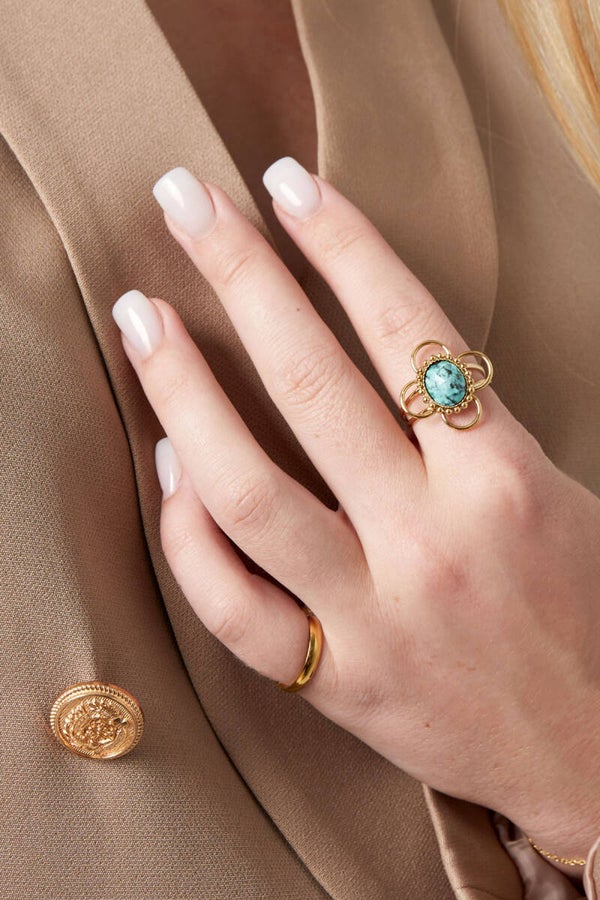 Ring classy bloem - groen/goud