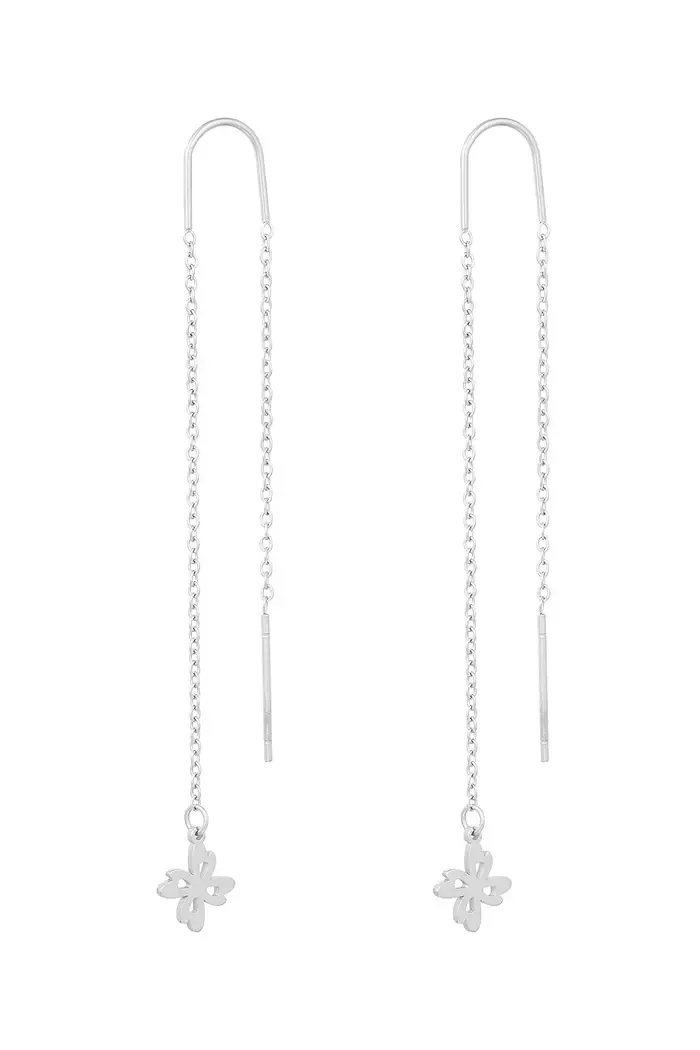 Lange oorhangers bloem - zilver