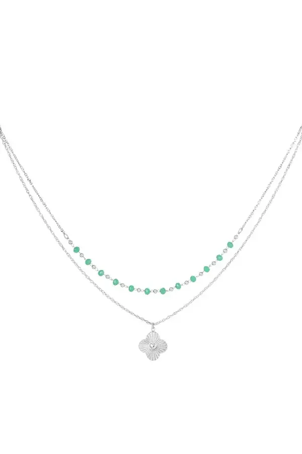 Ketting klaver - zilver/groen