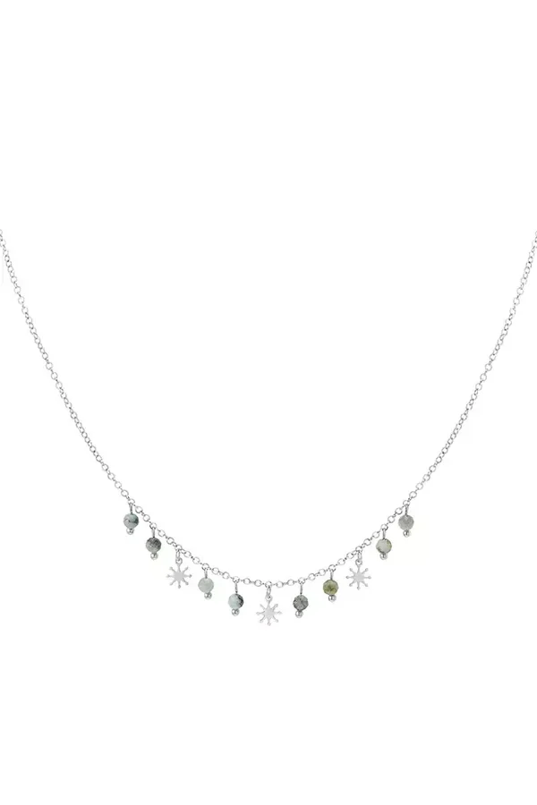 Ketting steentjes groen - zilver