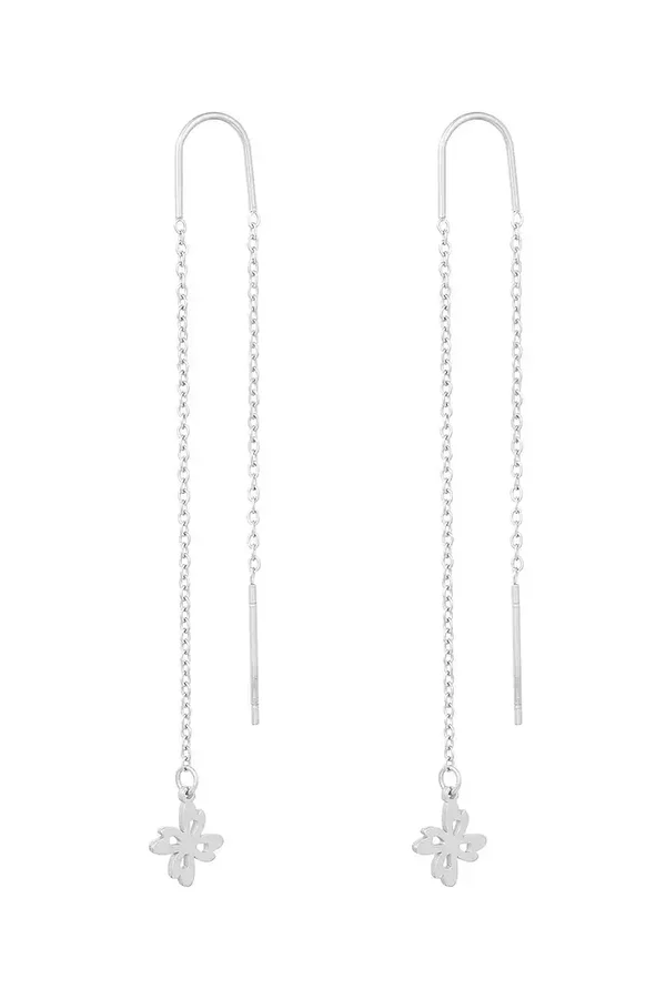 Lange oorhangers bloem - zilver