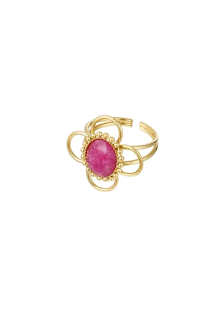 Ring classy bloem - fuchsia/goud