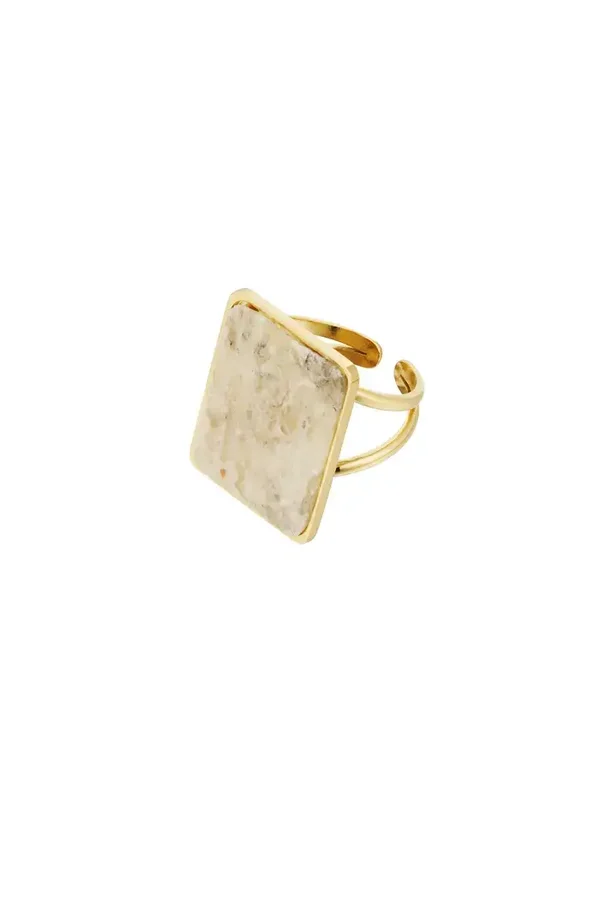Ring vierkante steen - beige