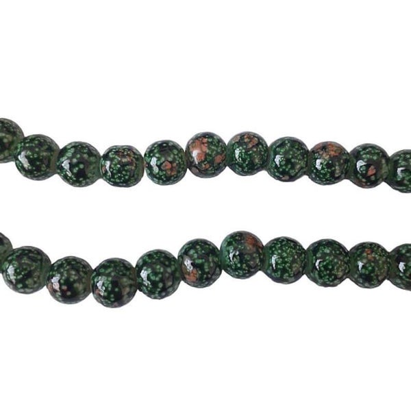 Perles rondes en verre, mouchetées, 8mm