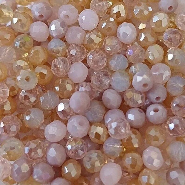 Perles en verre rondes aplaties, à facettes, 4x3.5mm