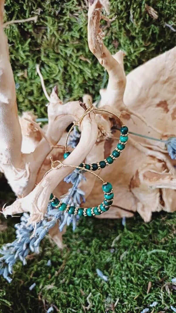 Boucles d'oreille créole, acier inoxydable doré ou argent, pierres naturelles