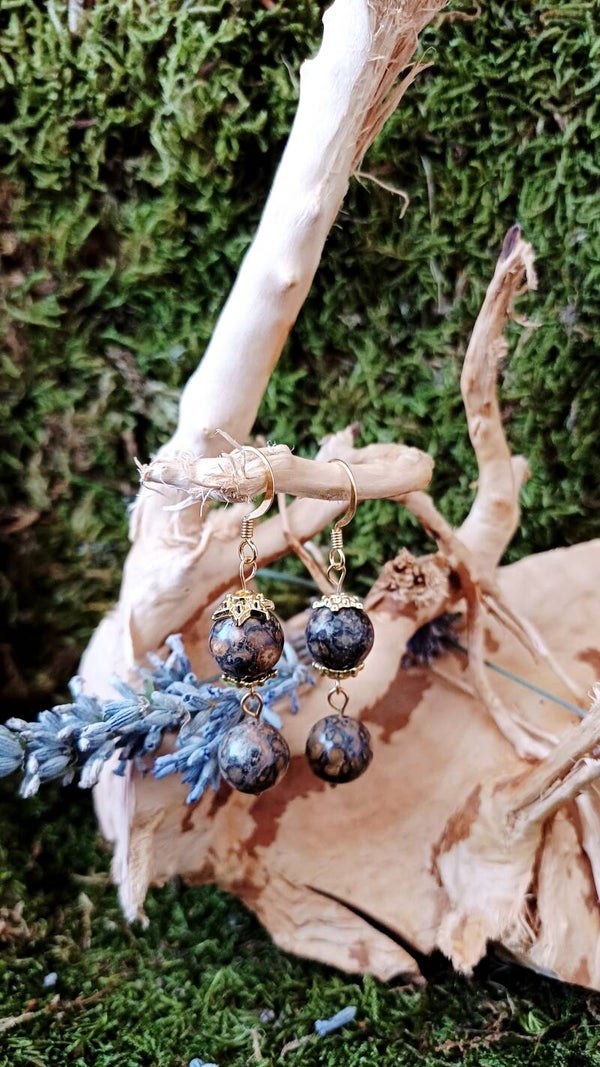 Boucles d'oreille minimaliste jaspe peau de léopard