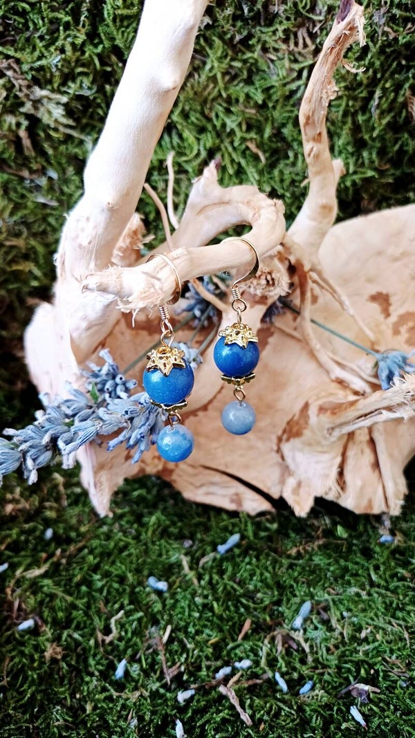 Boucles d'oreille minimaliste aventurine bleue