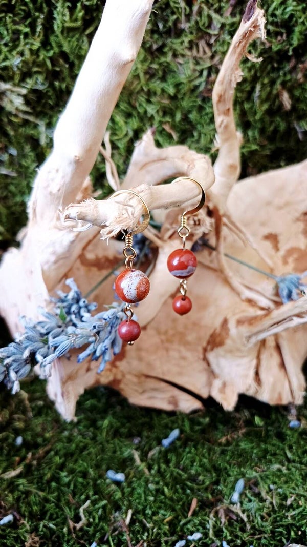 Boucles d'oreille minimaliste jaspe rouge