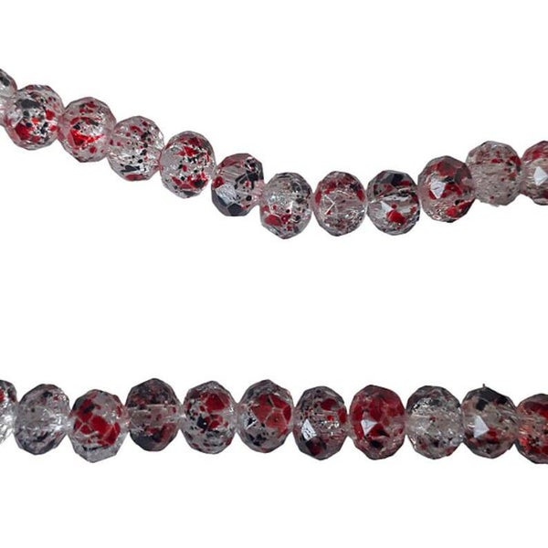Perles aplaties en verre, transparent, noir et rouge, 8x5mm