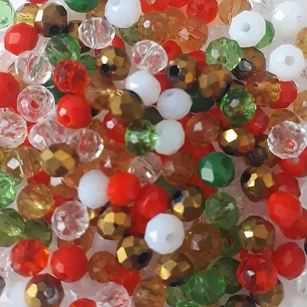 Perles en verre rondes aplaties, à facettes, mix noël
