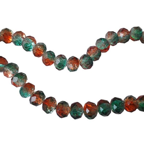 Perles aplaties à facettes en verre, orange/vert, 8x6mm