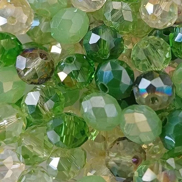 Perles en verre rondes aplaties, à facettes, plaqué AB, 8x6mm