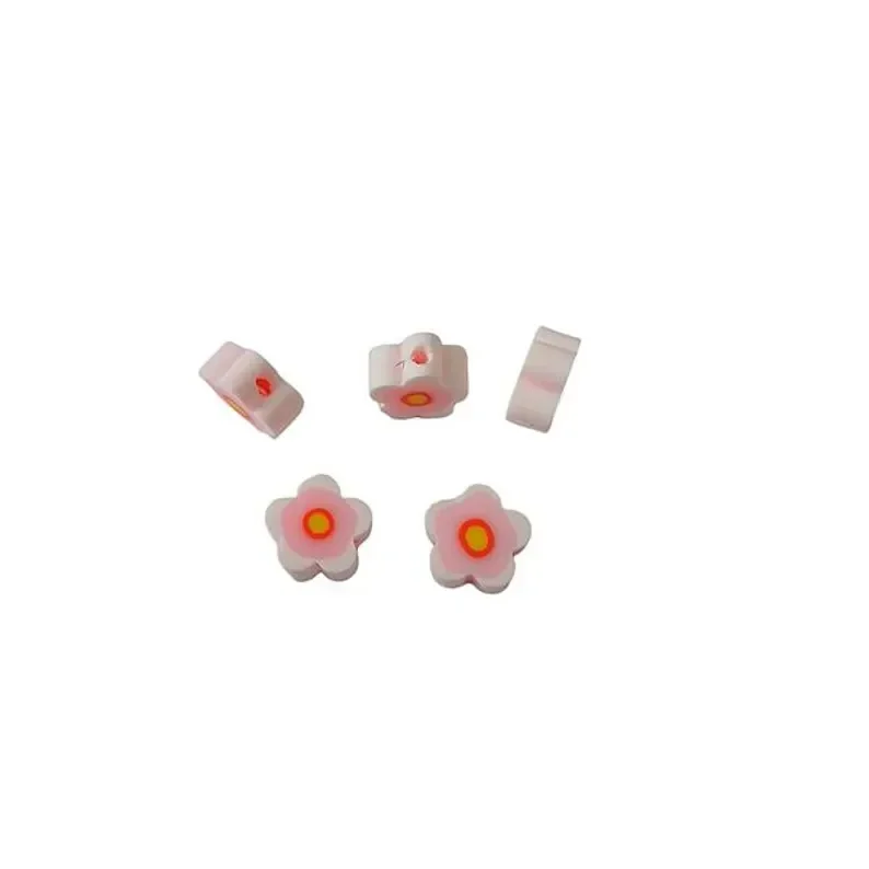 5 perles fleurs roses en pâte polymère