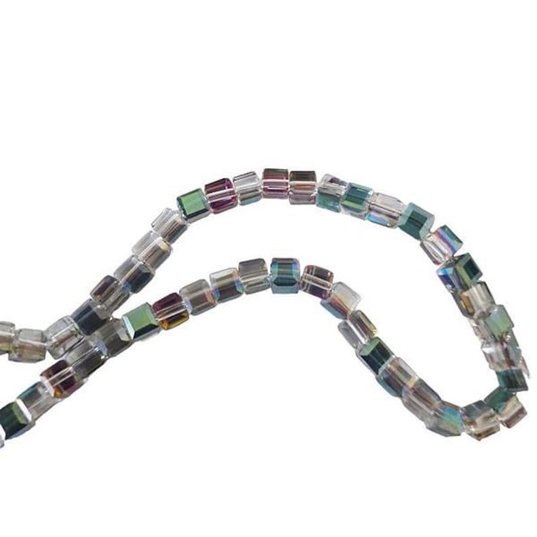 Perles de verre carrées Vert paon/Mauve AB 3x3mm