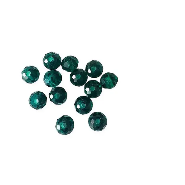 Perles en Verre Rond Vert Paon à Facettes Transparent, 6mm