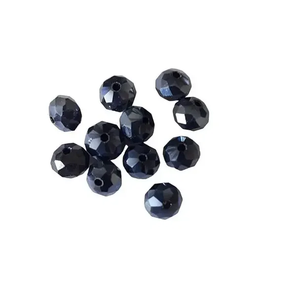 Perles en verre rondes aplaties, à facettes, bleu foncé A