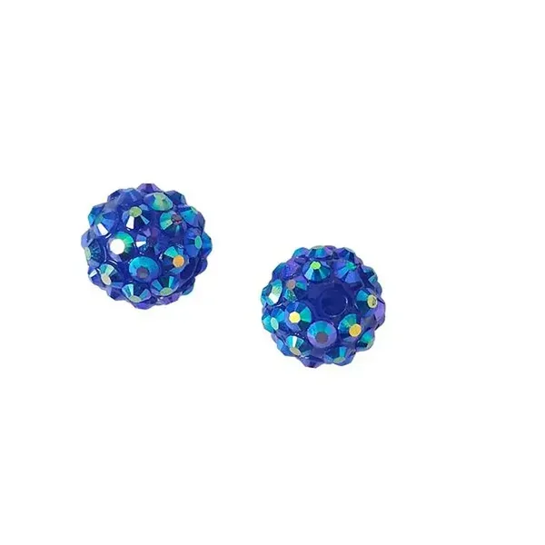 2 perles Shamballa strass bleu irisé