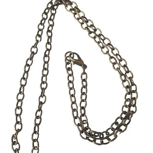 Chaîne collier + fermoir mousqueton, maille ovale, bronze