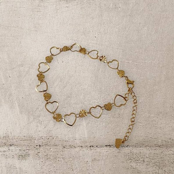 Bracelet de cheville coeur doré, acier inoxydable