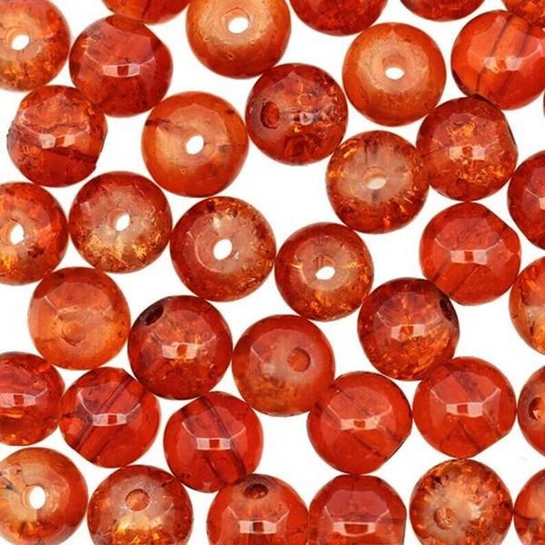 Perles en verre rondes craquelées 6mm ambre
