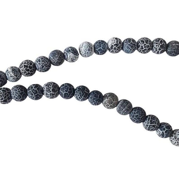 60 perles agate craquelée noire, style mat, 6mm