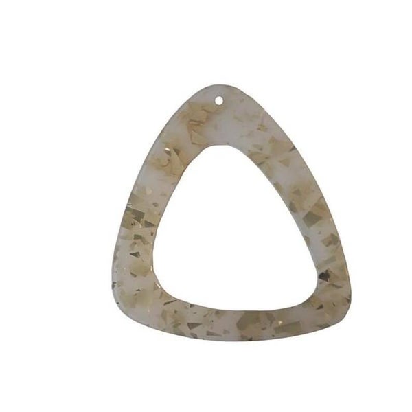 Pendentif triangle en résine, lin et paillettes dorées
