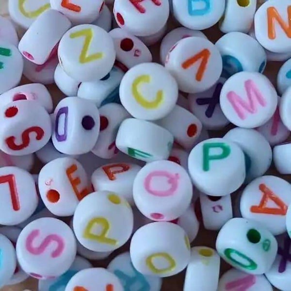 Perles rondes acryliques alphabet blanc/coloré
