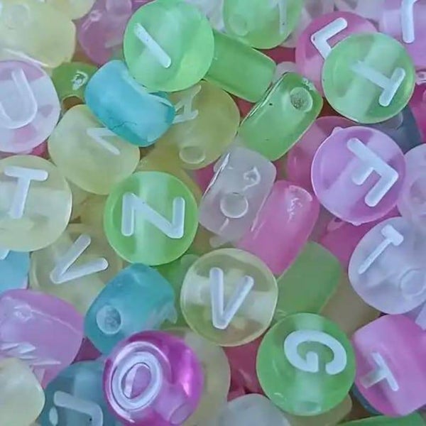 Perles rondes acryliques alphabet coloré/blanc