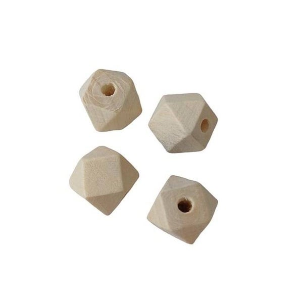 Perles en bois naturel, polygone, 12x12mm