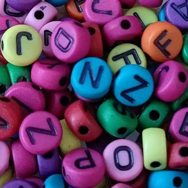 Perles rondes acryliques alphabet coloré/noir