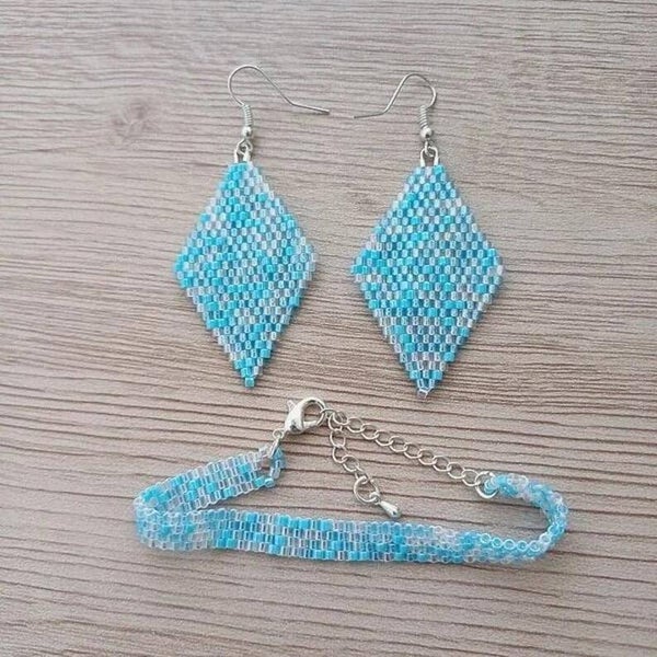 Parure tissée lagune, perles Miyuki