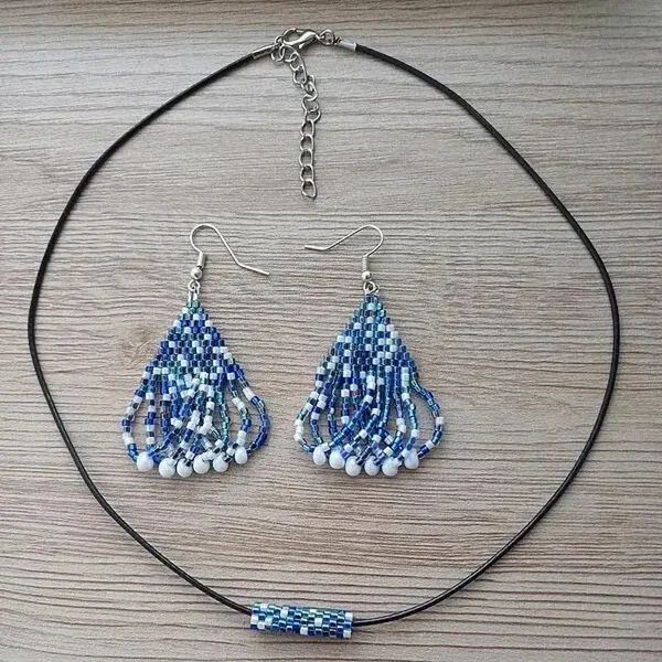Parure tissée bleu nuit, perles Miyuki