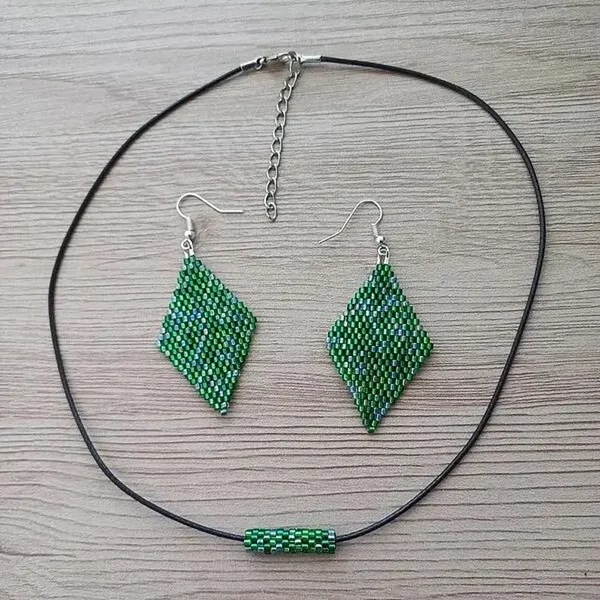 Parure tissée forêt tropicale, perles Miyuki