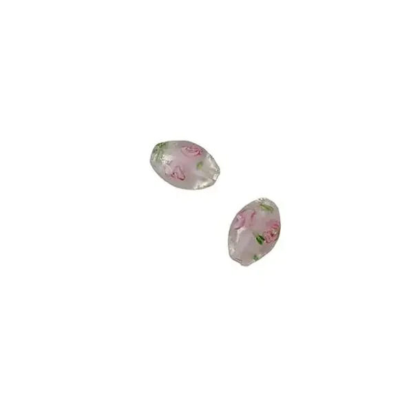 Perles tonneaux lampwork fleurs roses