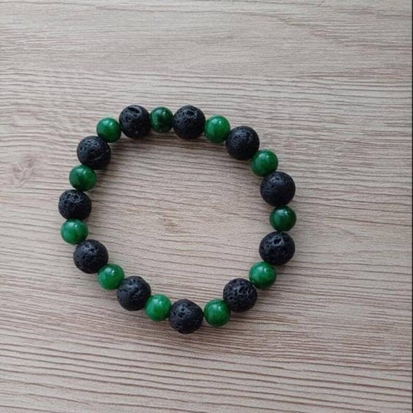 Bracelet jade mashan et pierre de lave