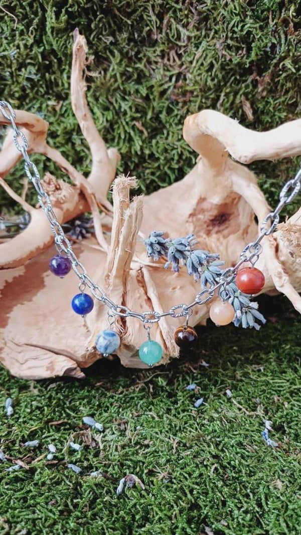 Collier 7 chakras et acier inoxydable