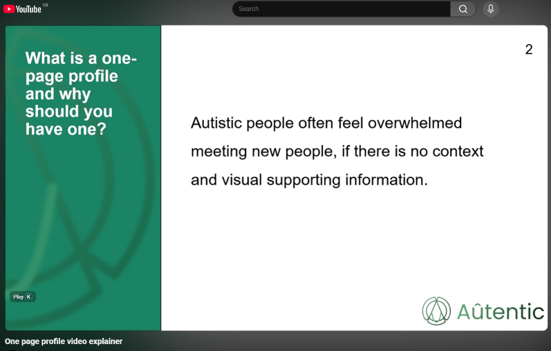 A frame from the one page profile video explainer, showing an explanation of why one page profiles are needed