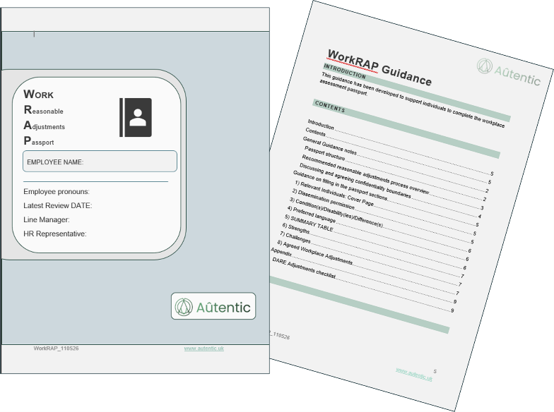 Civer and contents page of the WorkRAP: Workplace Reasonable Adjustments Passport