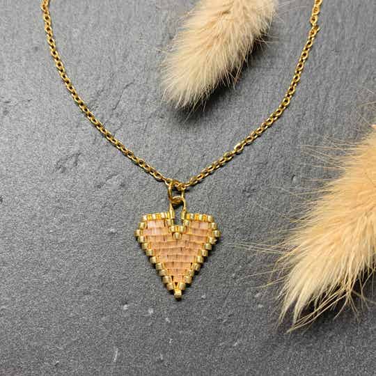 Ketting RVS met Hart BS, Zalm/Goud