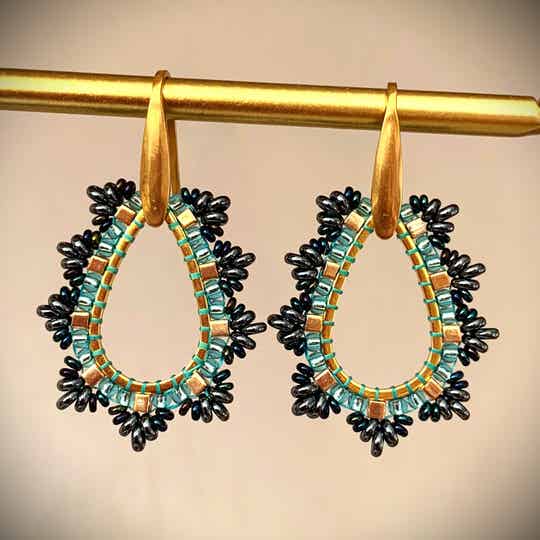 Oorbellen druppelvorm, Blauw/Goud