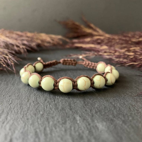 Heren Armband Marcrame Bruin, Keramiek Licht Groen