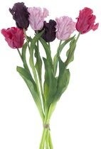 Papegaai kunst tulpen 6 stuks 51cm mixed aubergine/mauve/pink Real Touch -Real Touch Parrot tulip bundle X6 mixed aubergine/mauve/pink 51cm