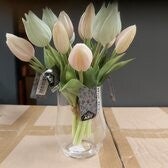 Kunstbloem tulp bundel van 3 stuks groen roze creme 25cm EAN: 8505422095594
